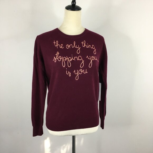 NWT LINGUA FRANCA Dark Red Peach Embroidery 100% Cashmere Knit Sweater - Picture 1 of 8